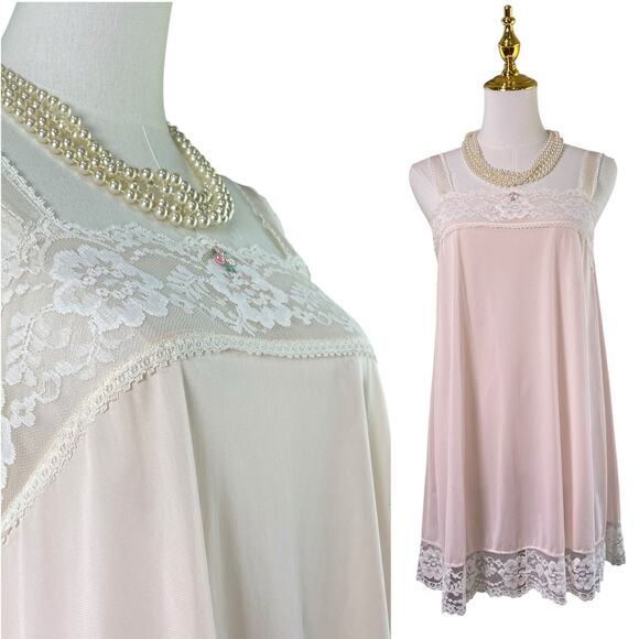 Vintage 60s Coquette Pastel Pink Nylon Lacy Babydoll Nightgown Women’s Size S - Picture 1 of 10
